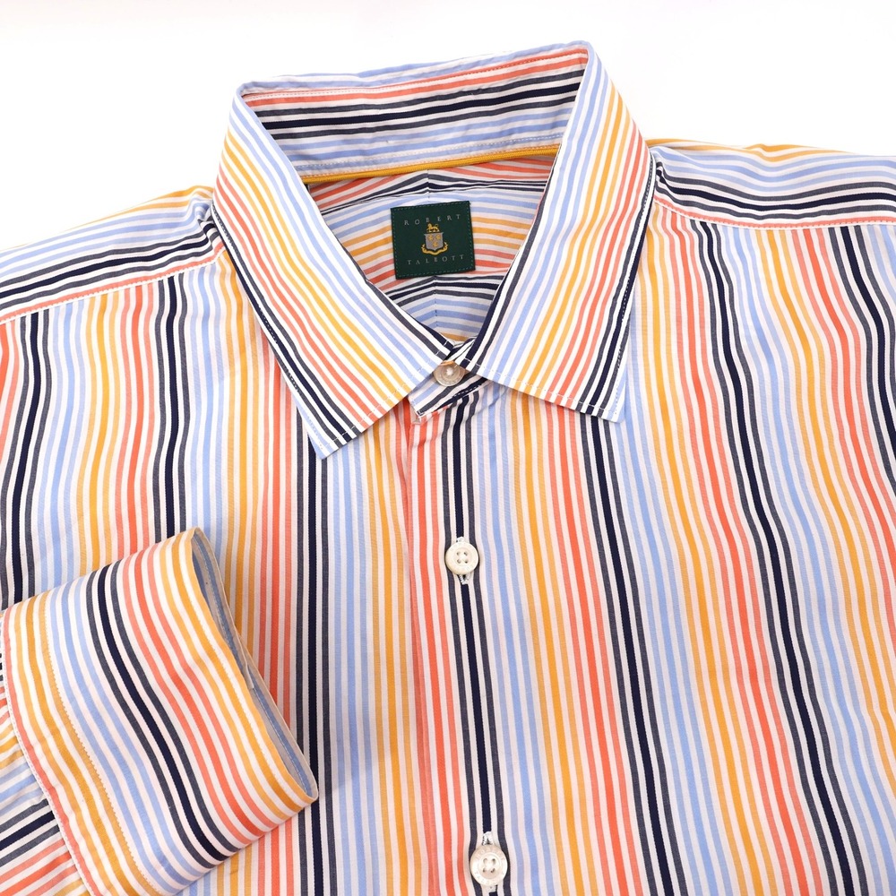 Robert Talbott Mens L Striped Dress Shirt Long Sleeve Button Up Multicolor Large